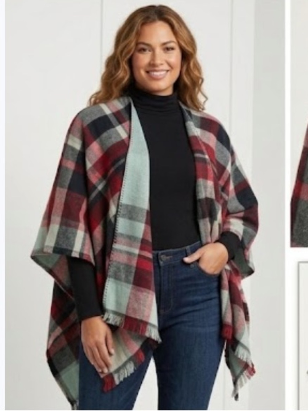 Soft Surroundings Cardigan poncho plaid/flannel Sweater